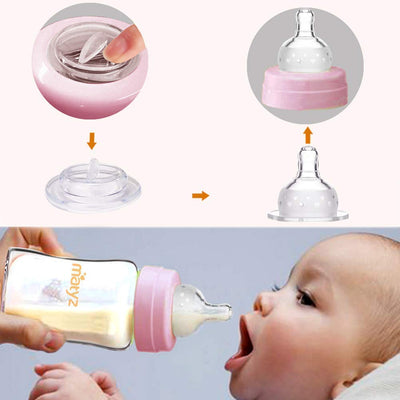 Matyz Glass Breastmilk Storage Containers, 4 Pack, 8 oz Bottle, Fit with Spectra Medela Philips Avent Pump - Wide Mouth Breastmilk Collection and Storage Bottle with Lids - No BPA (Pink Lids)