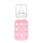 Lifefactory 4-Ounce Glass Baby Bottle with Protective Silicone Sleeve and Stage 1 Nipple Pink (LF110003C4)