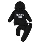 PUHHAPIEY Toddler Baby Boy Clothes Fall Winter Outfits Embroidery Daddy's Mini Hoodie Sweatshirt & Joggers Pant Set (Black, 12-18 Months)