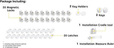 20 Pack Magnetic Cabinet Locks Baby Proofing - Vmaisi Children Proof Cupboard Drawers Latches - Adhesive Easy Installation