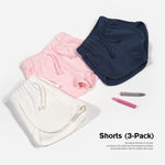 Teach Leanbh Baby Boys Girls 3 Pack Athletic Shorts Cotton Soild Color with Drawstring (3-6 Months, Navy/Pink/White)
