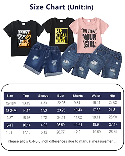 Kucnuzki Toddler Boy Clothes 2T 3T Boys Clothes Black Shirt Blue Jeans Shorts 2 Piece Outfits Short Set Little Boy Clothes 2 3 Year Old Boy Clothes