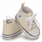 KKIIDDSS Unisex Baby Girls Boys Canvas High-top Shoes, Newborn Infant Anti-Slip Soft Sole Frist Walking Sneakers (A03/Beige,0-6 Months