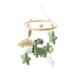 Soft Green Dinosaur Theme Baby Mobile for Crib, Simple Crib Bell for Boys and Girls,Handmade Felt Clouds Nursery Ceiling Decoration,Easy to Install Cotton Animal Charms for Bassinet