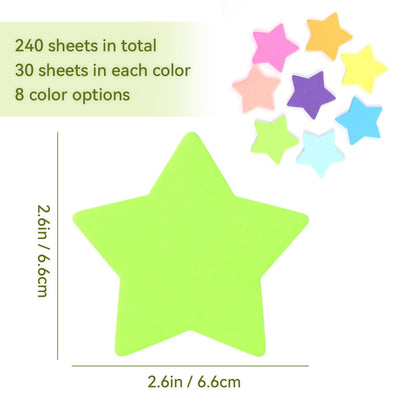 Yuntop 8 Color Star Shape Sticky Notes, 240 Sheets, Self-Sticky Note Pads for School Office Home