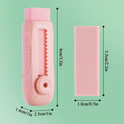 M&G 4+1 Pack Rubber Pink Erasers Sliding Retractable Eraser, Soft Cute Erasers Push Pull Large Pencil Erasers with Plastic Sleeve 4 Refill Eraser for School Students Kids Office Home Supplies