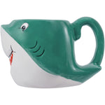 MyGift Blue Ceramic Cute Coffee Mug with Handle and Cartoon Smiling Happy Baby Shark Shaped Design, Novelty Gift Mugs