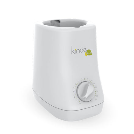 White baby bottle warmer with 'kiinde' branding on a white background