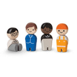 PlanToys® Wooden Dollhouse Tradesman Figure Set | 4 Poseable 1:12 Scale Dollhouse People | Montessori Career and Role Play Figurines | Eco Friendly Sustainable Wooden Toy