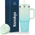 30 oz Tumbler with Handle and 2 Straws,2 in 1 Lid Insulated Water Bottle Stainless Steel Travel Coffee Mug,Blue Haze