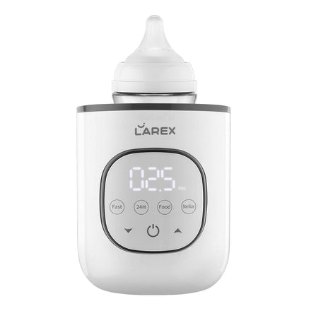 Larex baby bottle warmer with digital display on a white background