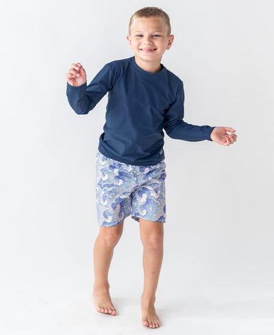 RUGGEDBUTTS Boys UPF50+ Sun Protection Fruits & Florals Swim Trunks - Happy Hula, 2T