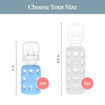 Lifefactory 4-Oz Glass Baby Bottle with Protective Silicone Sleeve and Stage 1 Nipple Sky Blue