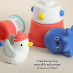 Itzy Ritzy Stack & Squirt Bath Toy Set for Babies and Toddlers – Includes Stackable Lighthouse and Water-Squirting Seagull & Octopus – Perfect for Sensory Bath Play (Nautical)