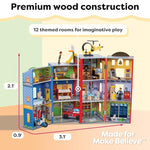 KidKraft Everyday Heroes Wooden Playset, 3-Story with 26-Piece Accessories, Foldable for Storage