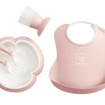 BabyBjörn Baby Dinner Set, 5 pcs, Powder pink Includes Baby Plate, Baby Fork, Baby Spoon, and Baby Cup Dishwasher Safe Toddler feeding set for self-feeding or baby-led weaning