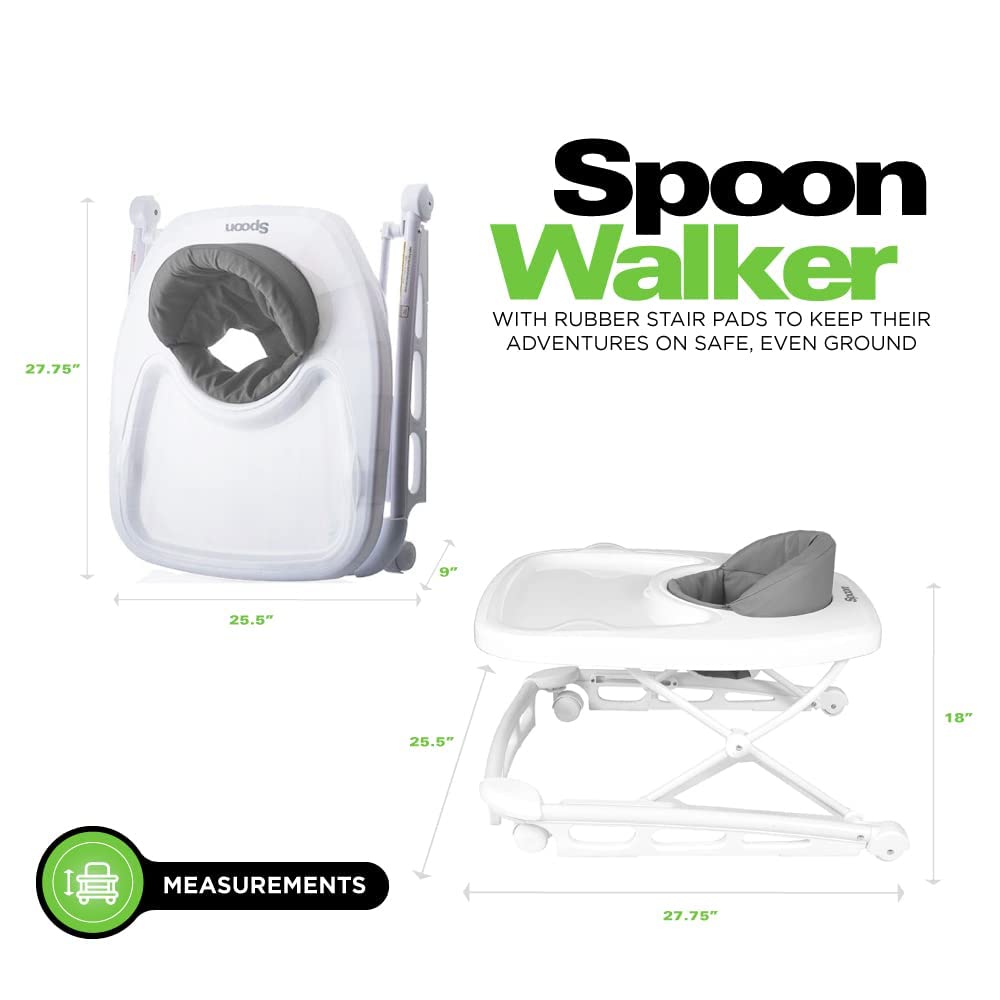 Joovy Spoon Baby Walker & Activity Center Featuring Three Adjustable Heights, Extra-Large Tray, and 30 lb Weight Capacity - JPMA Safety Certified, Charcoal