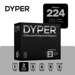 DYPER - Charcoal Enhanced Day & Overnight Disposable Baby Diapers - Made with Plant-Based* & Skin-Friendly Ingredients, Hypoallergenic for Sensitive Skin - Size 2, (224 Count)