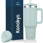 30 oz Tumbler with Handle and 2 Straws,2 in 1 Lid Insulated Water Bottle Stainless Steel Travel Coffee Mug,Blue Haze