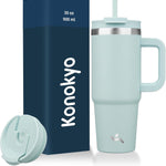 30 oz Tumbler with Handle and 2 Straws,2 in 1 Lid Insulated Water Bottle Stainless Steel Travel Coffee Mug,Blue Haze