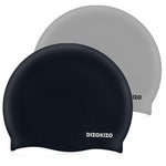 Dizokizo 2pcs High Elasticity Silicone Swim Cap for Women and Men, Comfortable Non-Slip Swimming Caps for Long and Short Hair, Durable Waterproof Swim Hats for Adults (Grey & Black)