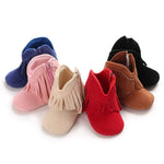 SOFMUO Suede Fringe Baby Cowboy Boots Side Zipper Non Slip Infant Booties