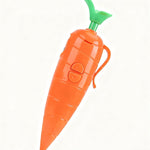 Carrot-shaped toy with a green top on a white background