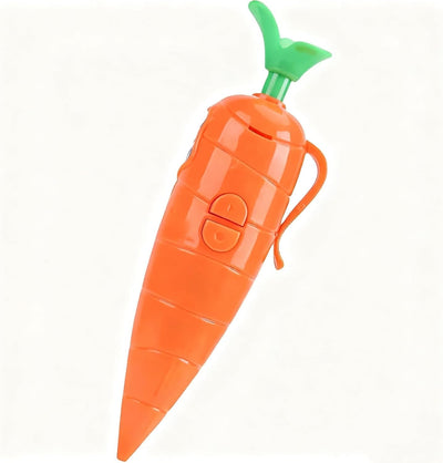 Carrot-shaped toy with a green top on a white background