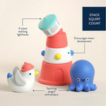 Itzy Ritzy Stack & Squirt Bath Toy Set for Babies and Toddlers – Includes Stackable Lighthouse and Water-Squirting Seagull & Octopus – Perfect for Sensory Bath Play (Nautical)
