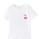PATPAT Girls T Shirts Size 6-7 Years, White Cherry Print Graphic Tees, Crew Neck Short Sleeve Shirts Kawaii Clothes Big Sister Outfit Dance Tops