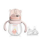 POTATO Glass Baby Bottles, Anti-Colic Breastfeeding Bottles with Medium Flow Nipple, Suitable for Babies 3-6 Months, 2 Replaceable Nipples, 6 oz, Pink
