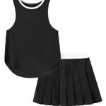 PATPAT Girls 2 Piece Tennis Skirt Set Size 9-10, Plain Black Tank Tops and Plain Black Pleated Skirt with Built In Shorts 2 Piece Outfits Girl Clothes Tennis Outfit Athletic Sets Activewear