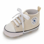 KKIIDDSS Unisex Baby Girls Boys Canvas High-top Shoes, Newborn Infant Anti-Slip Soft Sole Frist Walking Sneakers (A03/Beige,0-6 Months
