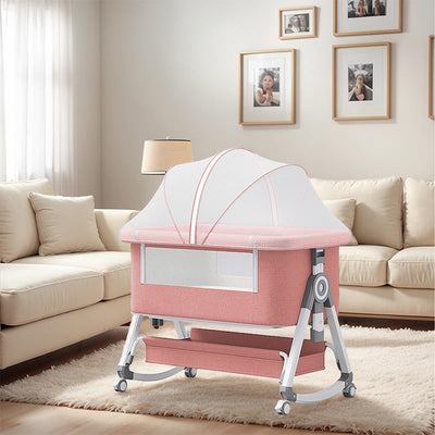 Nawahev Baby Bassinet,3 in 1 Baby Bassinets Bedside Sleeper with Wheels and Mosquito Net,Bedside Bassinet for Baby with Comfy Mattress, Mattress&Breathable Mesh,Storage Basket