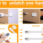 Vmaisi Baby Proofing Cabinet Locks - Childproofing Adjustable Multi Use Straps Latches for Drawers, Fridge, Dishwasher, Toilet Seat, Cupboard, Closet, Oven,Trash Can, Adhesive No Drilling (White) (4)