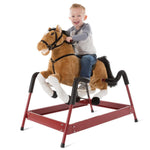 Spring Rocking Horse - Plush Bouncy Ride-On Toy with Fun Sounds, Wood Handles, and Adjustable Stirrups for Kids Ages 3 to 6 by Happy Trails (Brown)