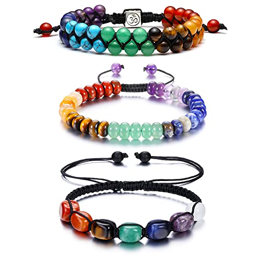 Top Plaza Bead Chakra Bracelet 7 Chakras Healing Crystals Bracelet Yoga Stone Beads Bracelets Meditation Relax Anxiety Bangle for Womens Mens