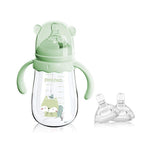 POTATO Glass Baby Bottles, Anti-Colic Breastfeeding Bottles with Medium Flow Nipple, Suitable for Babies 3-6 Months, 2 Replaceable Nipples, 6 oz, Pink