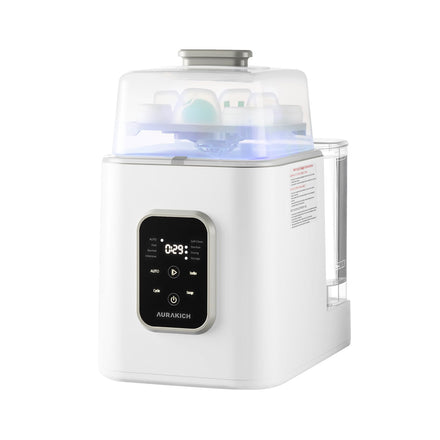 White humidifier with digital display on a white background