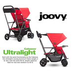 Joovy Caboose Ultralight Sit and Stand Double Stroller with Rear Bench and Standing Platform, 3-Way Reclining Seats, Optional Rear Seat, and Universal Car Seat Adapter (Red)