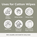 Reusable Baby Wipes, 25 Washable Cloth Wipes per Pack, 100% Cotton, Soft and Gentle for Baby's Skin, by Nora's Nursery