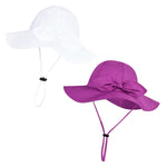 Baby Girl Sun Hat with UPF 50+ Outdoor Adjustable Beach Hat with Wide Brim Bucket Hats (12-24 Months,White & Purple 2pcs)