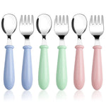 Pimoys 6 Pieces Toddler Utensils Kids Silverware Baby Forks and Spoons Set, Stainless Steel Childrens Safe Flatware Metal Kids Cutlery Set with Round Handle, Dishwasher Safe