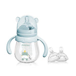 POTATO Glass Baby Bottles, Anti-Colic Breastfeeding Bottles with Medium Flow Nipple, Suitable for Babies 3-6 Months, 2 Replaceable Nipples, 6 oz, Blue
