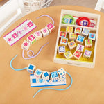 Melissa & Doug Blue’s Clues & You! Wooden Lacing Beads - 25 Beads, 4 Cords - FSC Certified