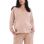 Motherhood Maternity Women's Long Sleeve V-Neck Scuba Pullover Nursing Hoodie, Brush, X-Large