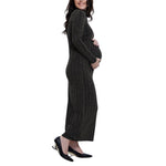 Motherhood Maternity Women's Long Sleeve Mesh Turtleneck Maxi Pregnancy Bodycon Dress, Gold Lurex