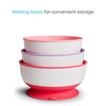 Munchkin Stay Put Munchkin Suction Baby Bowls with Lids - Dishes for Babies and Toddlers, Self-Feeding Bowl Set for Kids 6+ Months, 3 Pack, Pink/Purple