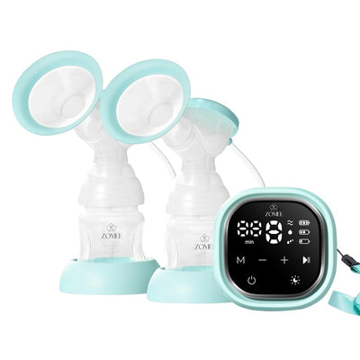Zoebe breast pump with digital display on a white background