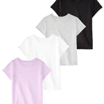 Garanimals Baby & Toddler Girl Solid Tees - Short Sleeve Tees - Kid's Casual Crew Neck - Size 3-6 Months - Black, Grey, White, Purple - 4 Pack